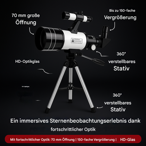 StellarView Pro – 150-fach HD Astronomisches Teleskop mit Stativ