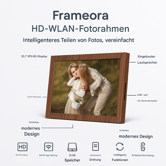 Frameora HD WiFi-Fotorahmen – 10,1" IPS-Touchscreen