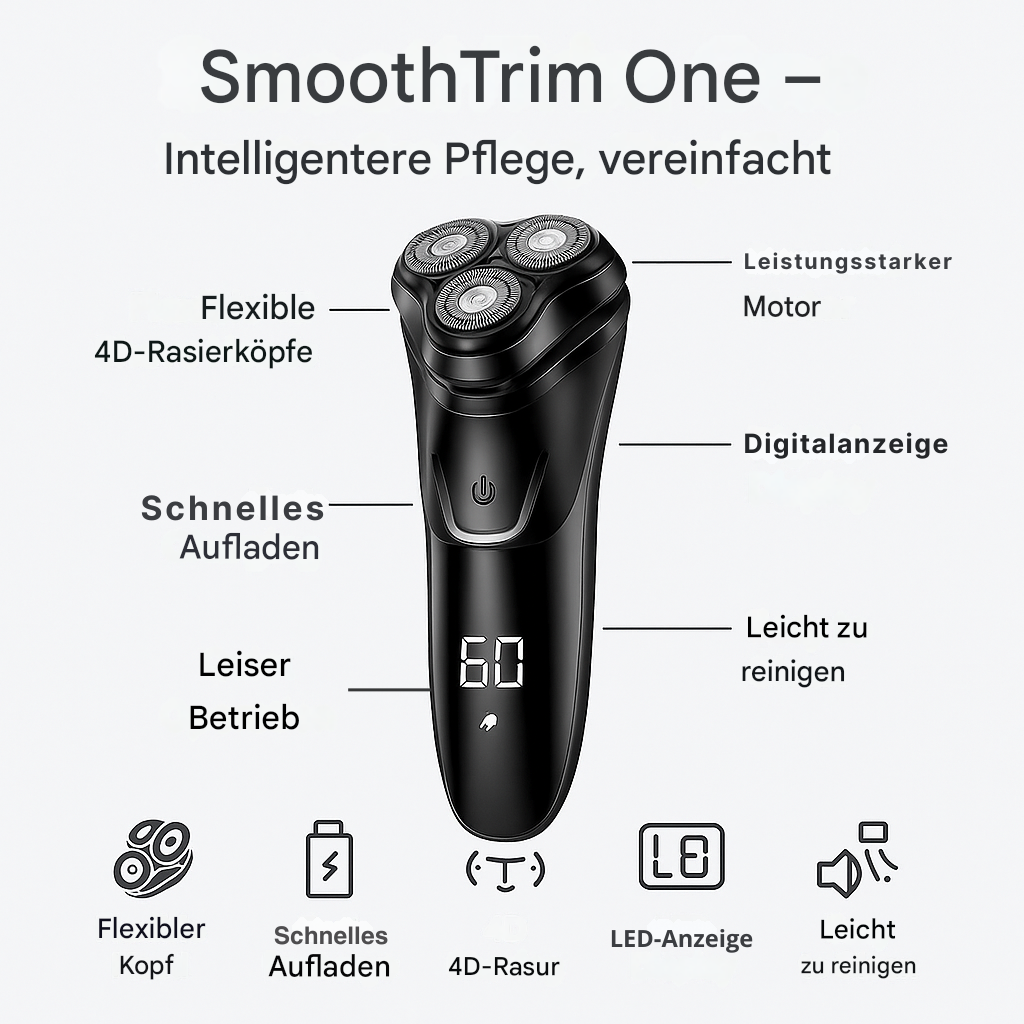 SmoothTrim One – 4D-Elektrorasierer mit Präzisionsklingen, ausklappbarem Trimmer und wasserdichtem Design