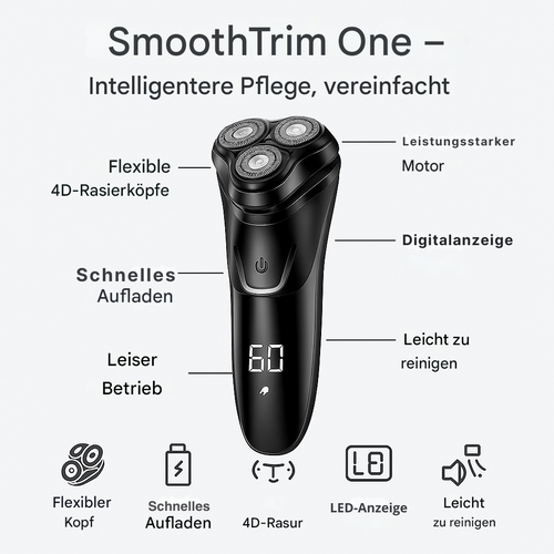SmoothTrim One – 4D-Elektrorasierer mit Präzisionsklingen, ausklappbarem Trimmer und wasserdichtem Design