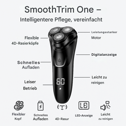 SmoothTrim One – 4D-Elektrorasierer mit Präzisionsklingen, ausklappbarem Trimmer und wasserdichtem Design
